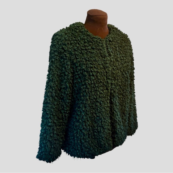 Zara Textured Forest Green Fuzzy Teddy Lined Jacket Coat, Womens size Small - Picture 11 of 12